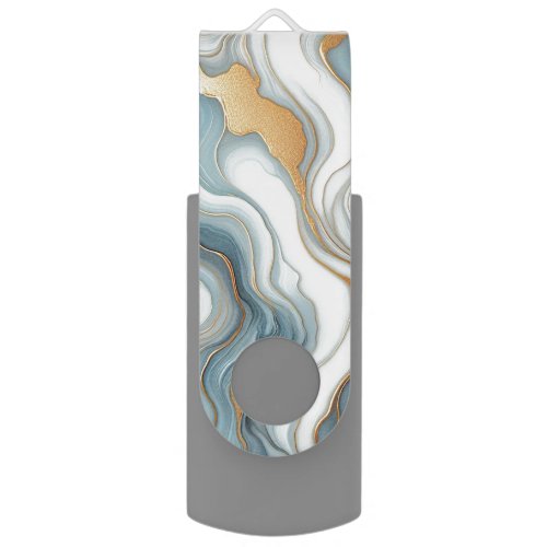 Teal Gray Blue Gold Marble Art Pattern Flash Drive