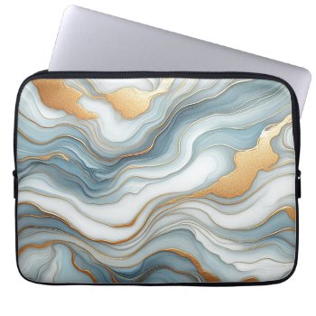 Teal Gray Blue Gold Marble Art Pattern Laptop Sleeve by CaseConceptCreations at Zazzle