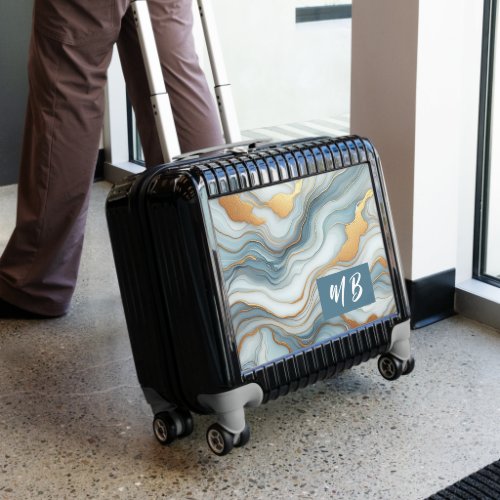 Teal Gray Blue Gold Marble Art Pattern Luggage