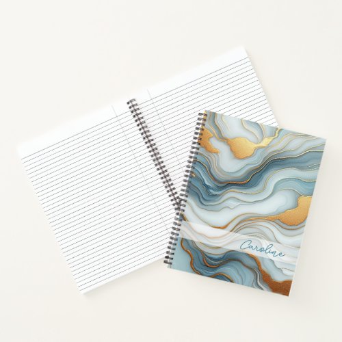 Teal Gray Blue Gold Marble Art Pattern Notebook