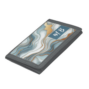 Teal Gray Blue Gold Marble Art Pattern Tri-fold Wallet
