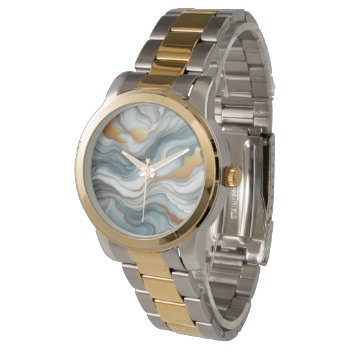 Teal Gray Blue Gold Marble Art Pattern Watch by All_In_Cute_Fun at Zazzle