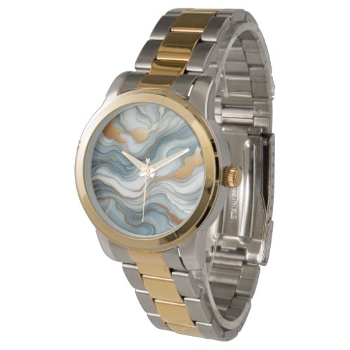 Teal Gray Blue Gold Marble Art Pattern Watch