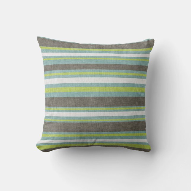 Teal Gray Blue Green Stripes Throw Pillow (Front)