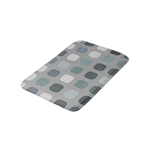 Teal Gray Blue Retro Round Squares Art Pattern Bath Mat