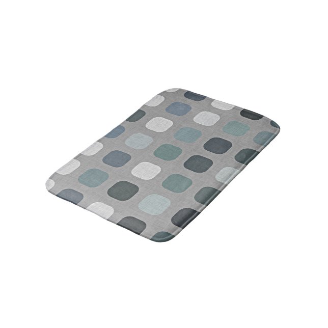 Teal Gray Blue Retro Round Squares Art Pattern Bath Mat (Angled)