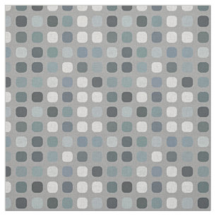Teal Gray Blue Retro Round Squares Art Pattern Fabric