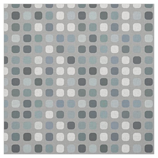 Teal Gray Blue Retro Round Squares Art Pattern Fabric