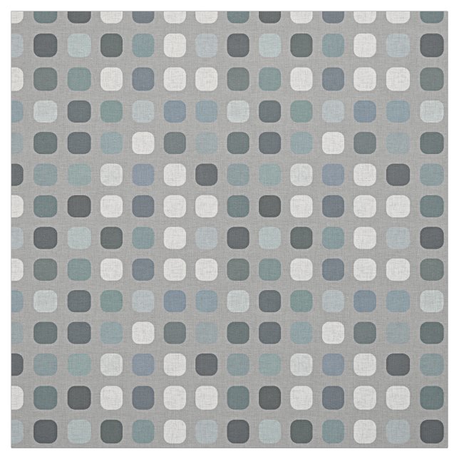 Teal Gray Blue Retro Round Squares Art Pattern Fabric (Swatch)
