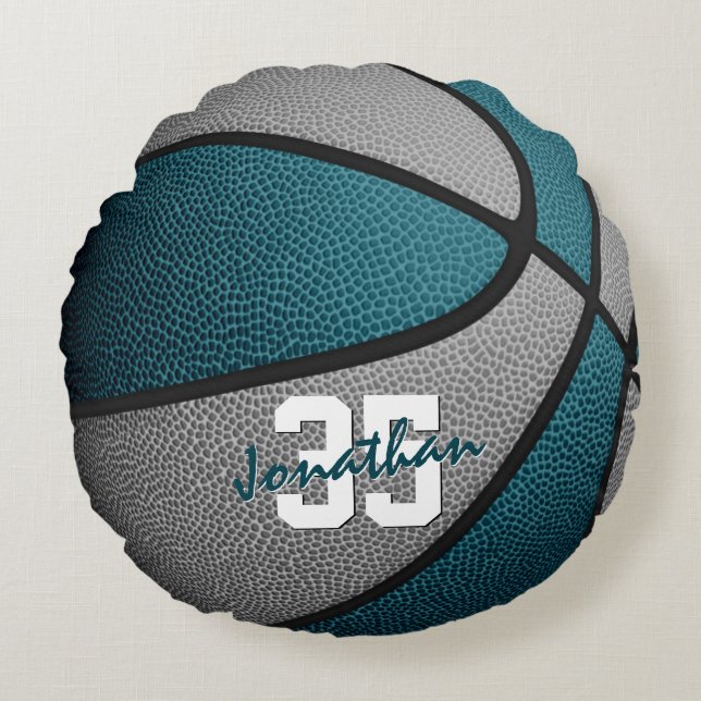 teal gray boys girls sporty basketball round pillow (Front)