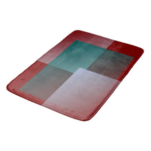 teal gray burgundy squares bath mat