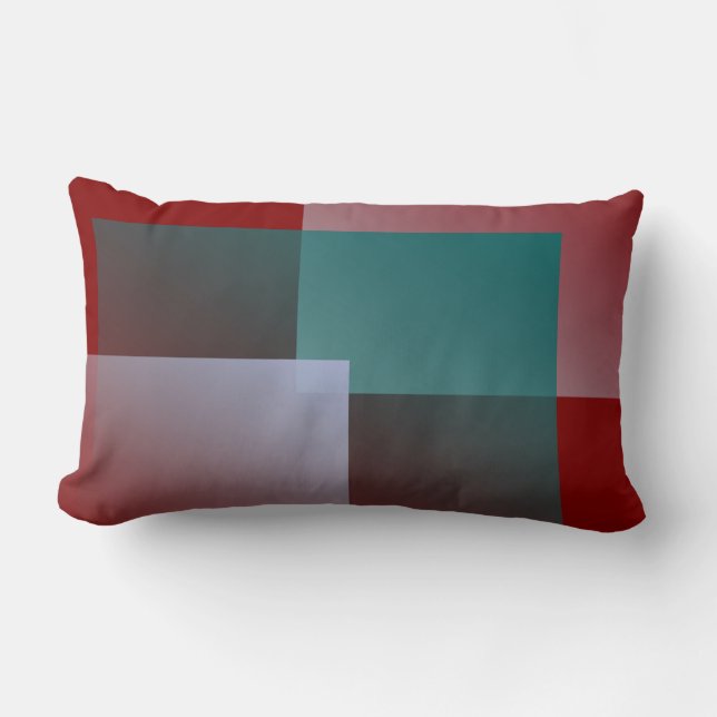 teal gray burgundy squares lumbar pillow (Front)