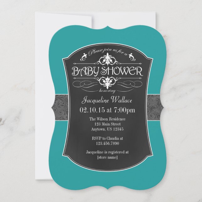 Teal Gray Chalkboard Baby Shower Invitation (Front)