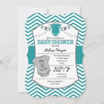 Teal Gray Chevron Baby Shower Invitation