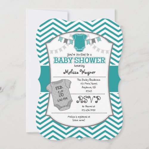 Teal Gray Chevron Baby Shower Invitation