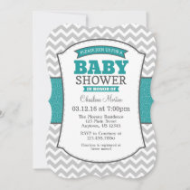 Teal Gray Chevron Baby Shower Invitation