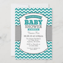 Teal Gray Chevron Baby Shower Invitation