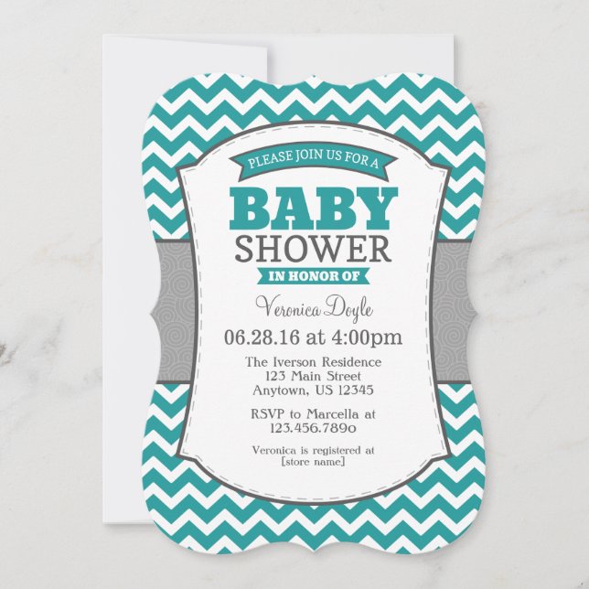 Teal Gray Chevron Baby Shower Invitation (Front)