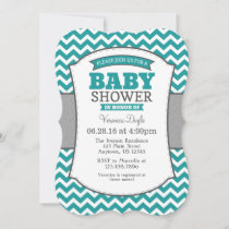 Teal Gray Chevron Baby Shower Invitation