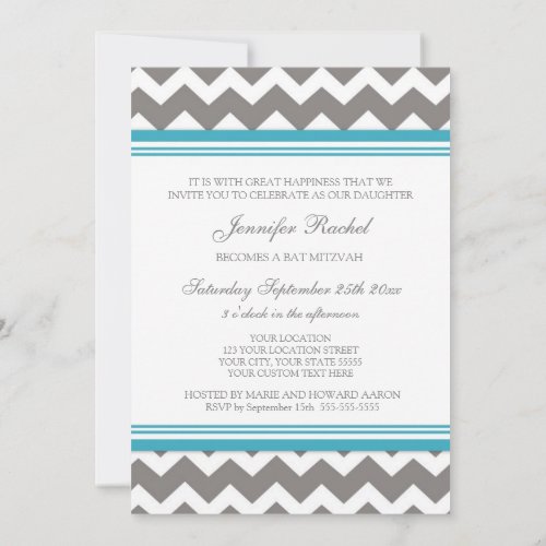 Teal Gray Chevron Bat Mitzvah Invitations