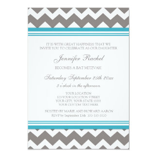 Teal Gray Chevron Bat Mitzvah Invitations