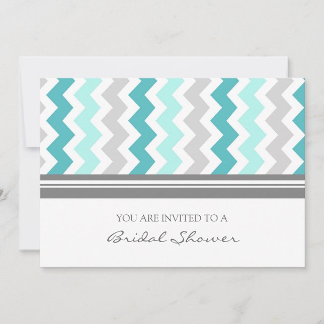 Teal Gray Chevron Bridal Shower Invitation Cards (Front)