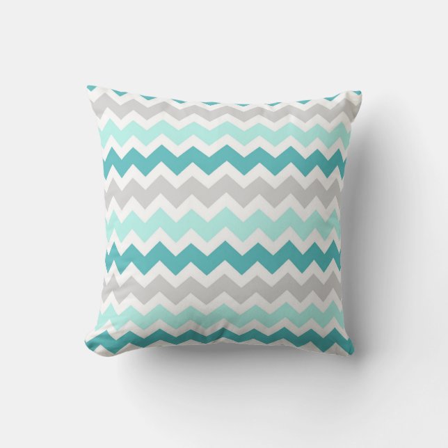 Teal Gray Chevron Decorative Pillow (Front)