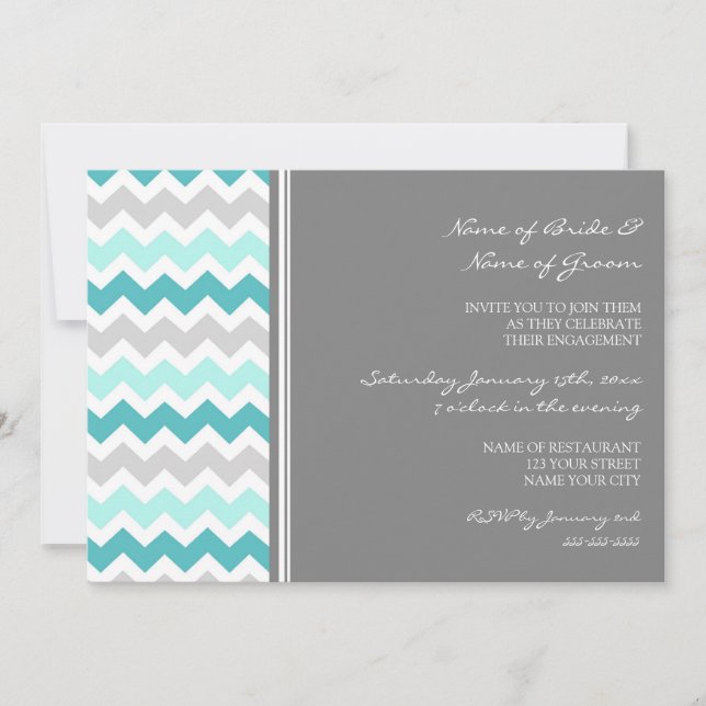 Teal Gray Chevron Engagement Party Invitations (Front)