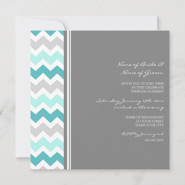 Teal Gray Chevron Engagement Party Invitations (Front)