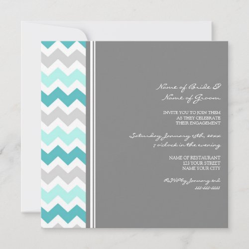 Teal Gray Chevron Engagement Party Invitations