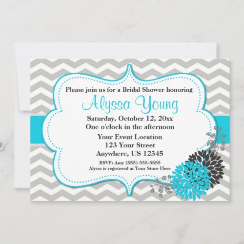 Teal Gray Chevron Invitation