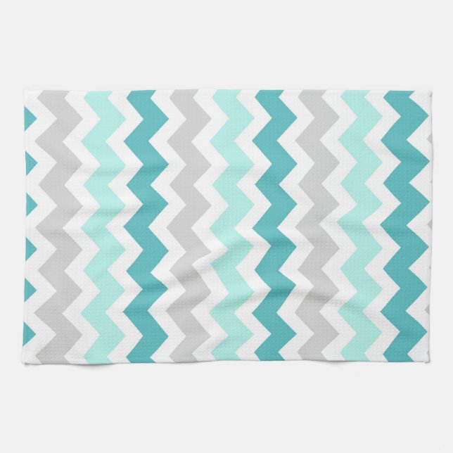 Teal Gray Chevron Kitchen Cloth Towel (Horizontal)