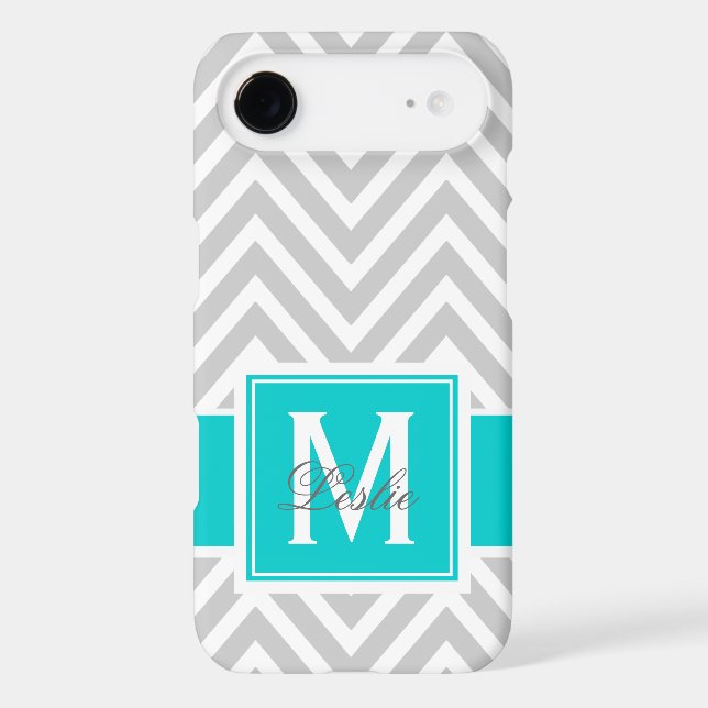 TEAL, GRAY CHEVRON PATTERN PERSONALIZED Case-Mate iPhone CASE (Back)