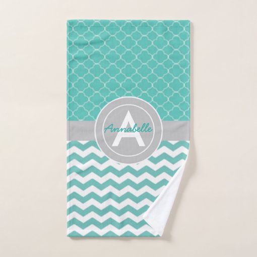 Teal Gray Chevron Quatrefoil Bath Towel Set Zazzle