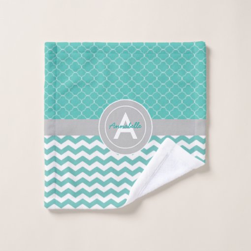 Teal Gray Chevron Quatrefoil Bath Towel Set Zazzle
