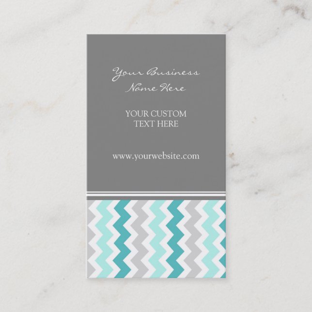 Teal Gray Chevron Retro Business Cards (Front)