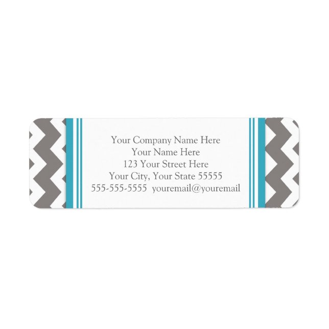 Teal Gray Chevrons Business Contact Info Labels (Front)