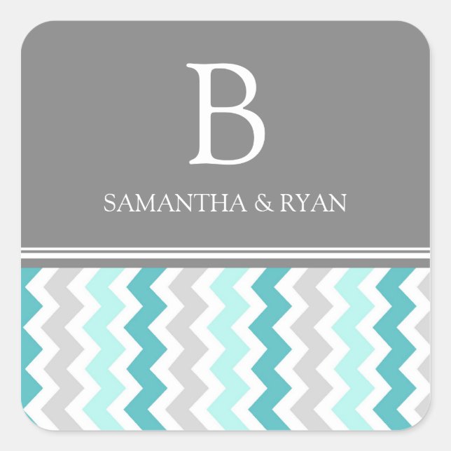 Teal Gray Chevrons Monogram Envelope Seal (Front)