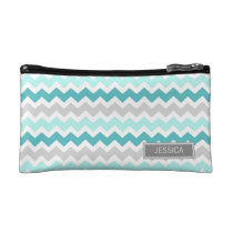 Teal Gray Chevrons Pattern Custom Name Bag