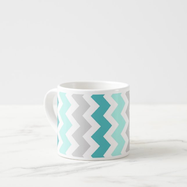Teal Gray Chevrons Pattern Espresso Mug (Front Left)
