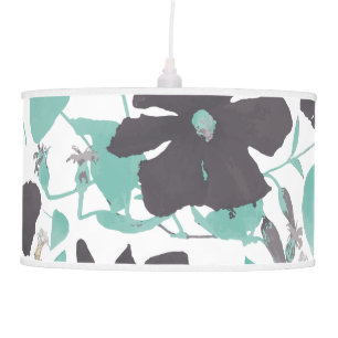 Teal Gray Clematis Floral Pattern Ceiling Lamp