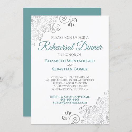 Teal  Gray Curls Wedding Rehearsal Dinner Invitation