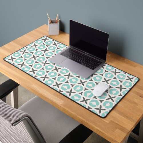 Teal  Gray Cute Modern Geometric Seamless Pattern Desk Mat