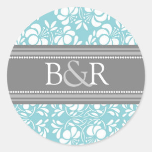 Teal Gray Damask Monogram Envelope Seal