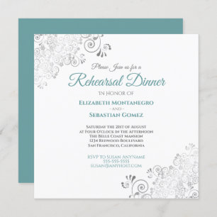 Teal & Gray Elegant Wedding Rehearsal Dinner Invitation