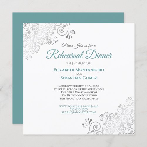 Teal  Gray Elegant Wedding Rehearsal Dinner Invitation