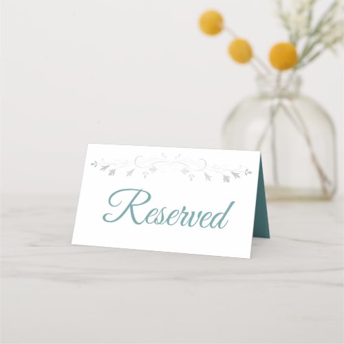 Teal  Gray Elegant Wedding Reserved Place Card