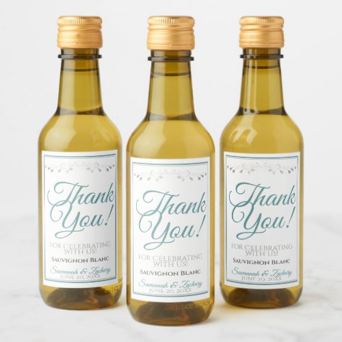 Teal  Gray Elegant Wedding Thank You Mini Wine Label