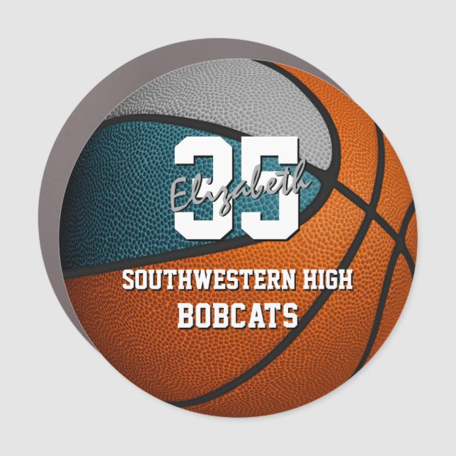teal gray girls boys basketball gym locker or car  car magnet (Front)