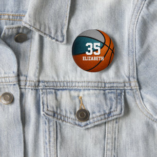 teal gray girls boys basketball team colors button